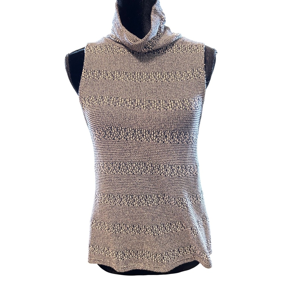 Honey Punch Womens Black White Knit Sleeveless Turtleneck Sweater Top Medium